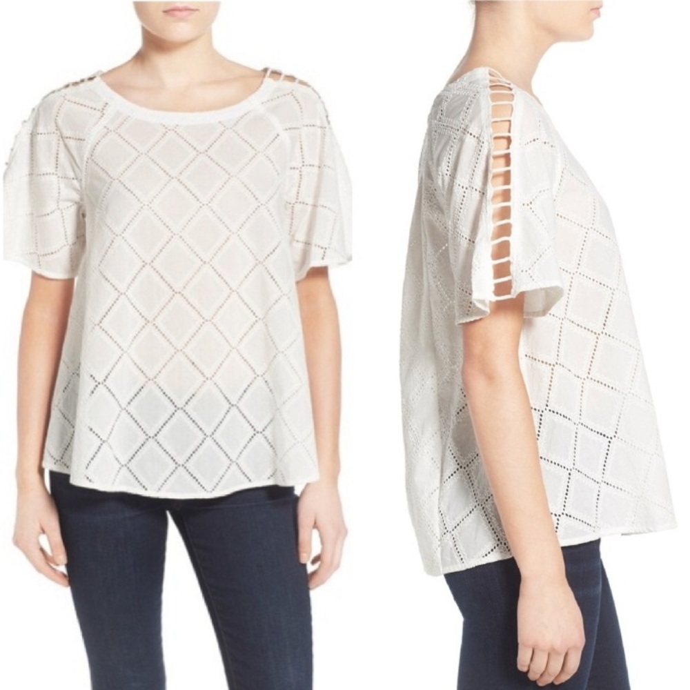 Madewell Embroidered Eyelet Floral Lace Open Cutout Shoulder Ivory Off-White XS